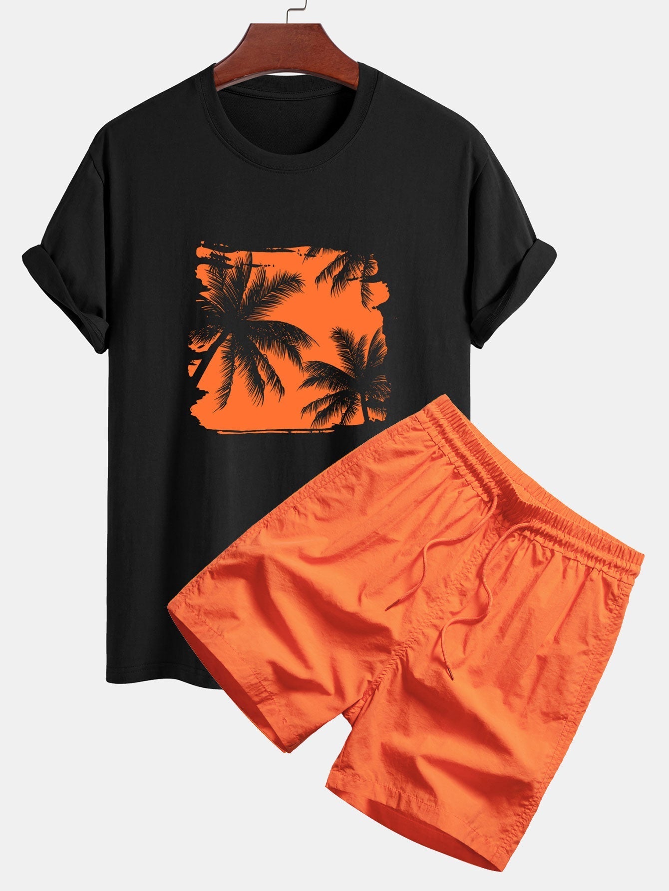 T-shirt en Coton à Imprimé Silhouette de Palmiers & Short de Bain