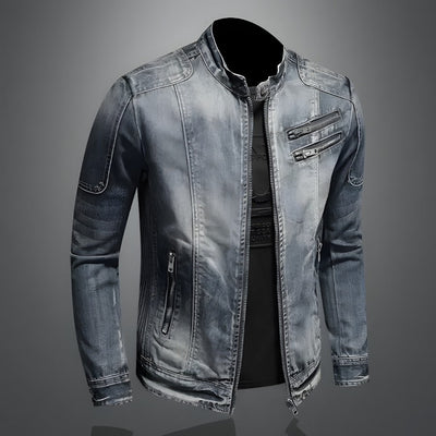 Blouson Biker en Jean à Col Montant