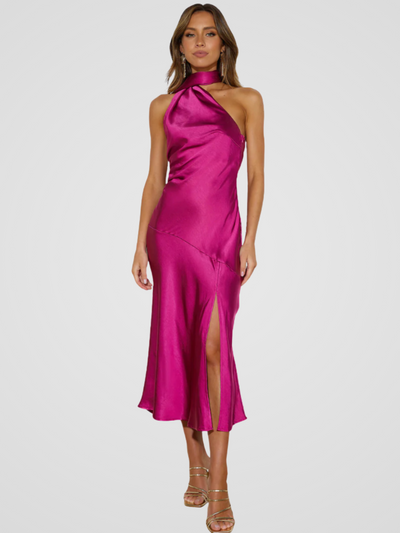 Luna™ | Robe midi brillante avec col halter
