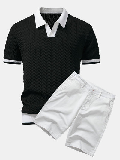 Ensemble Polo Texturé Contrasté & Short Chino en Coton