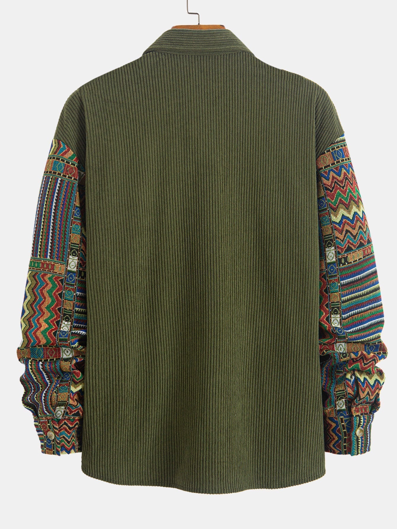 Chemise patchwork en velours côtelé à motif géométrique ethnique coupe décontractée # Motif aléatoire #