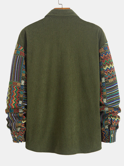 Chemise patchwork en velours côtelé à motif géométrique ethnique coupe décontractée # Motif aléatoire #