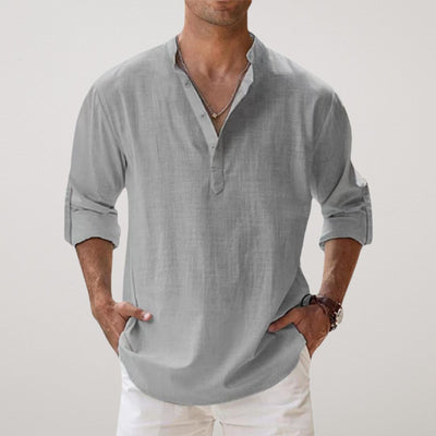 Lenoir™ - Chemise Henley en coton effet lin