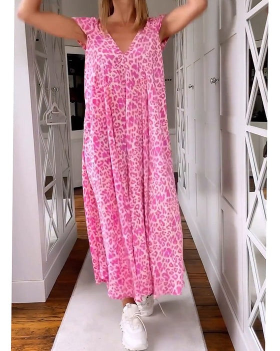 Robe longue imprimée à col en V