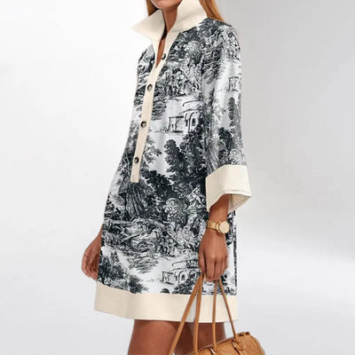 Robe d'été imprimée paysage vintage pour Femme – Raye