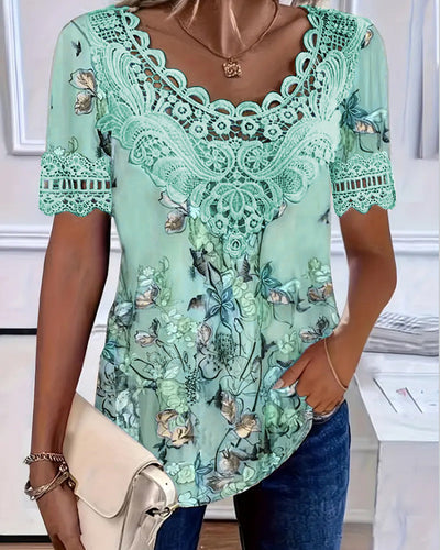 T-Shirt À Imprimé Fleuri Mode Manche Courte