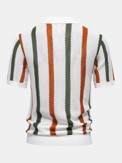 Ensemble Polo Rayé en Maille à Col en V & Short Chino en Coton