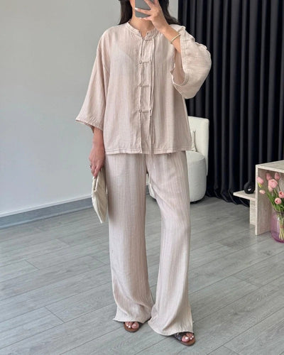 Ensemble deux pièces chemise boutonnée et pantalon tendance