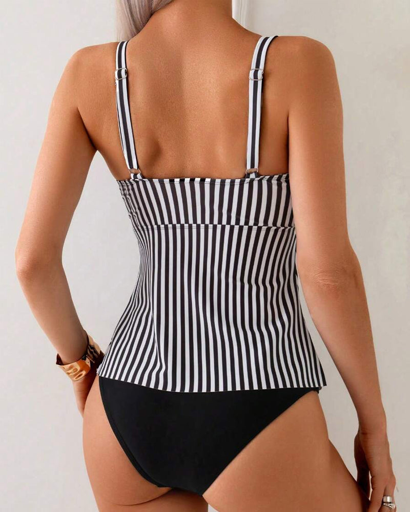 Tankini Rayé Vertical Deux Pièces Triangle