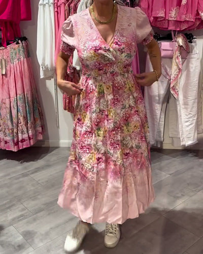 Robe Manche Bouffant Encolure En V Fleuri Taille