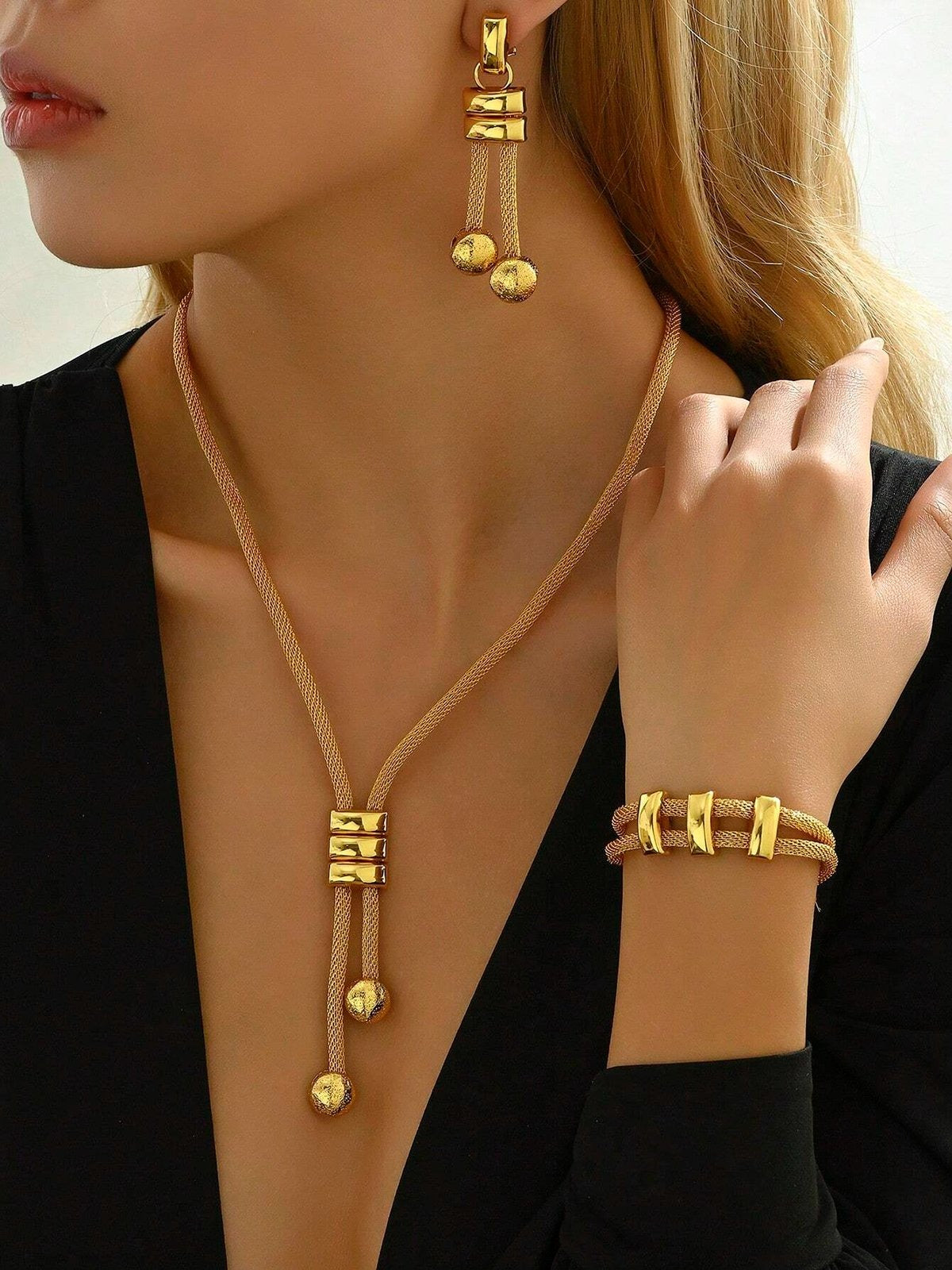 Ensemble de bijoux élégants en or 24 carats galvanisé, 4 pièces/ensemble
