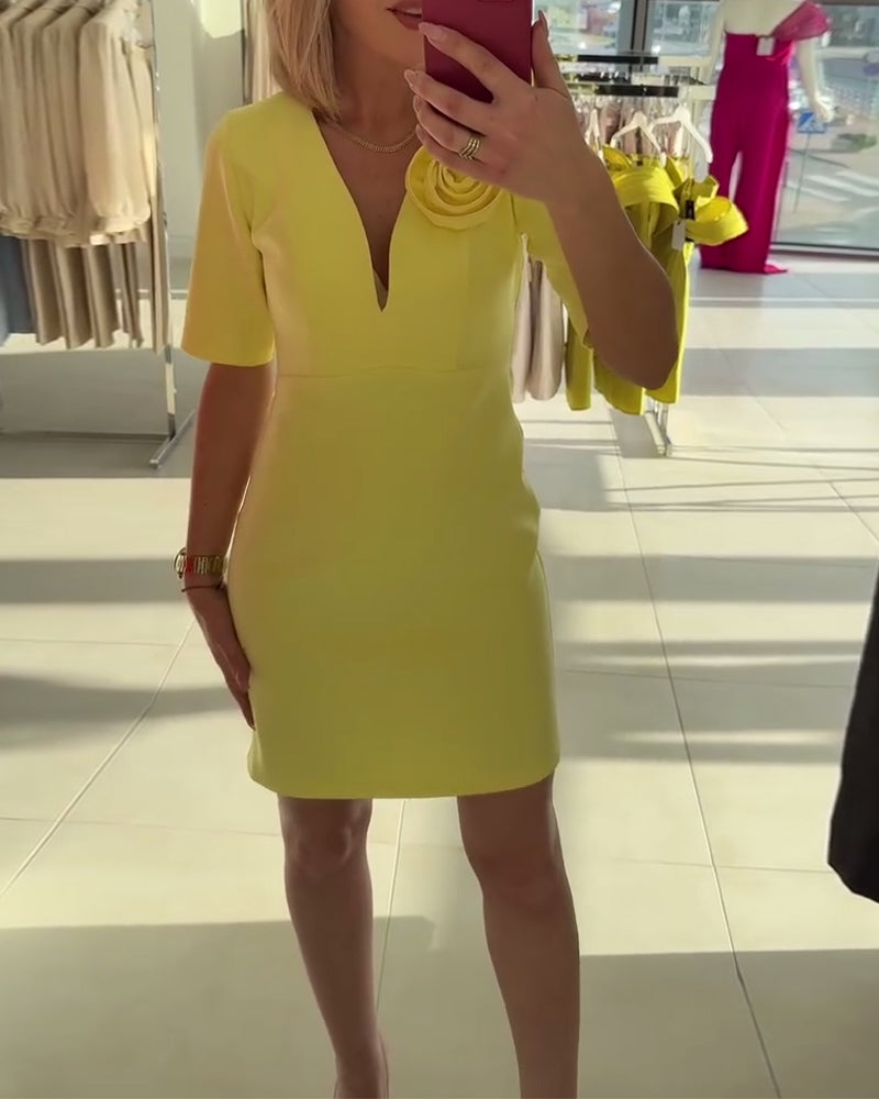 Robe Élégante Fleur Faite Main Couleur Unie