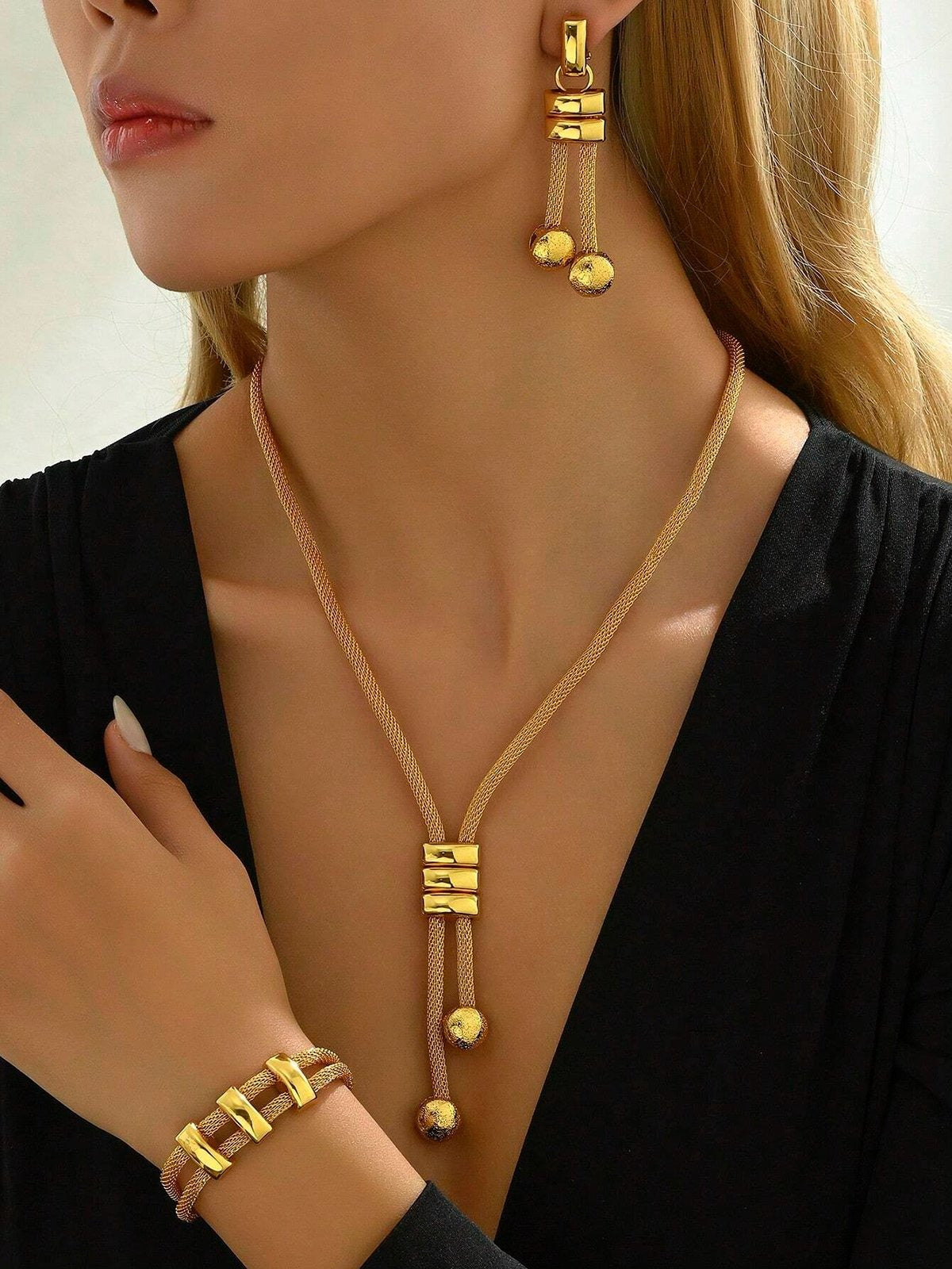 Ensemble de bijoux élégants en or 24 carats galvanisé, 4 pièces/ensemble