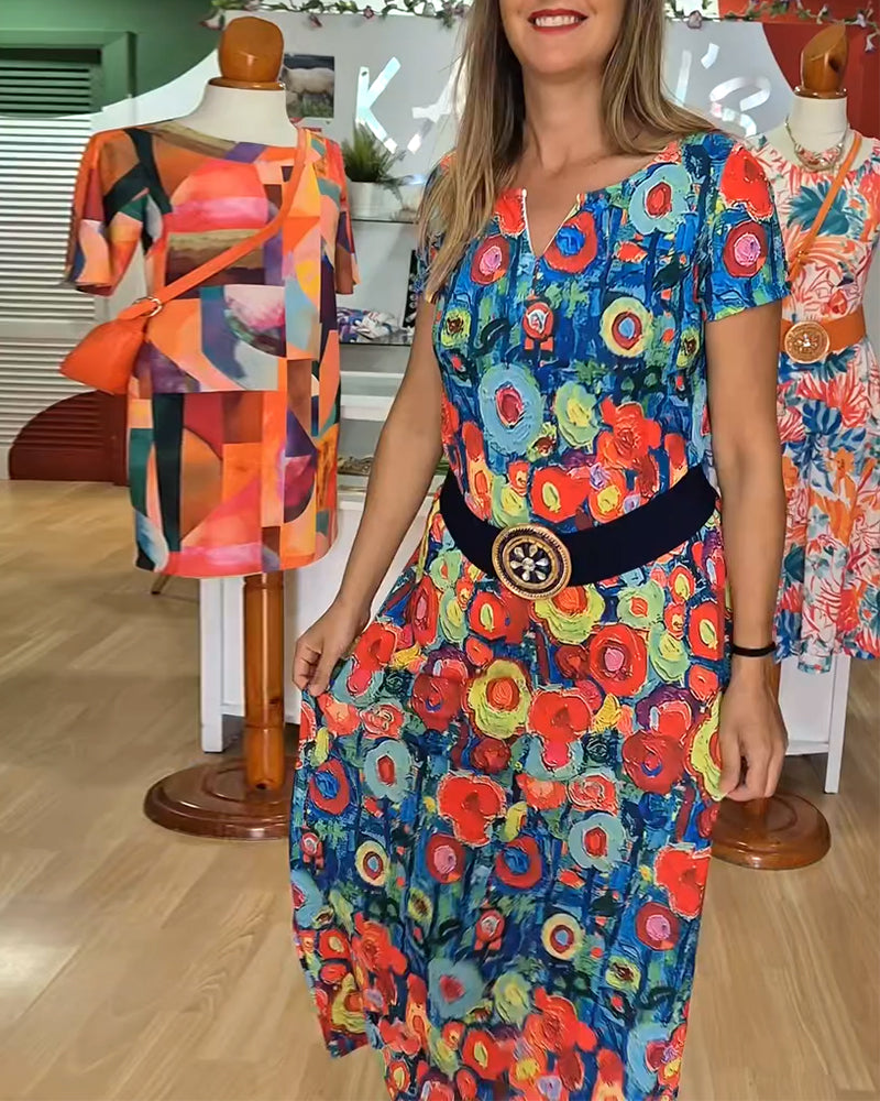 Robe Imprimé Rétro Sexy Manches Courtes