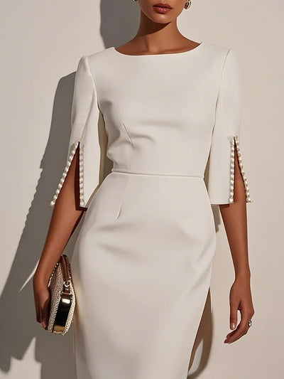 Robe mi-longue classique avec perles