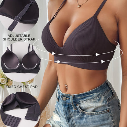Soutien-gorge femme – Coupe slim – Encolure plongeante – Maille côtelée respirante