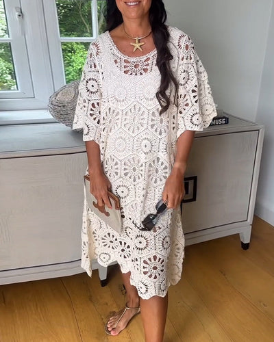 Robe En Coton Ajourée À Manches Mi-Longues