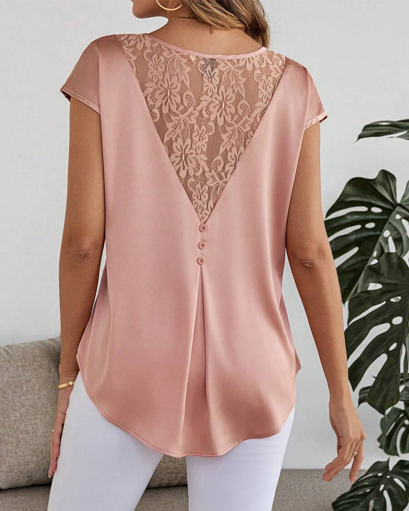 Blouse Broderie En Dentelle Couleur Unie Creux