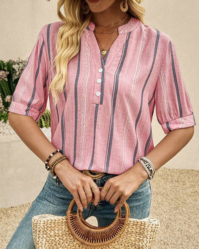 Blouse Col En V Décontracté Rayée
