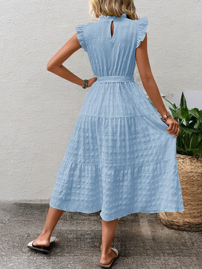 Gisèle - Robe Midi À Ourlets Volantés Et Ceinture À Nouer