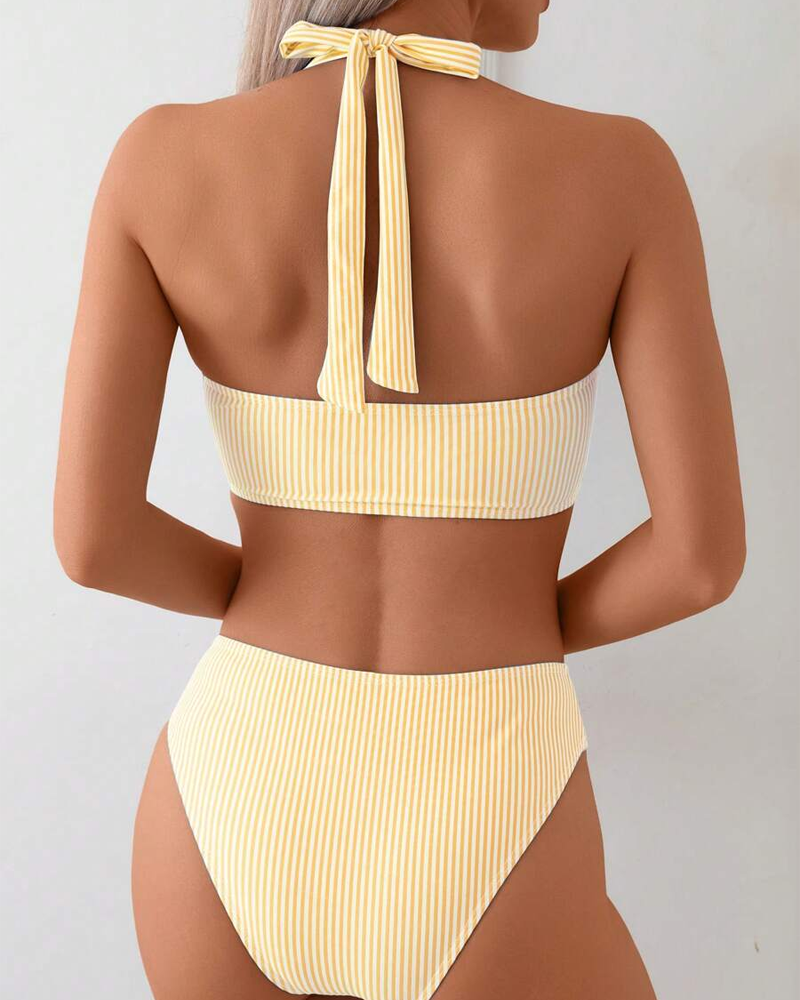 Maillot de bain V-Décolleté Deux Pièces Rayé
