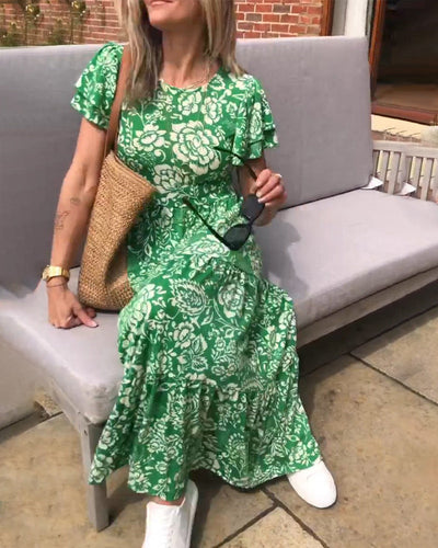 Zaar| Robe longue à manches courtes avec motif floral