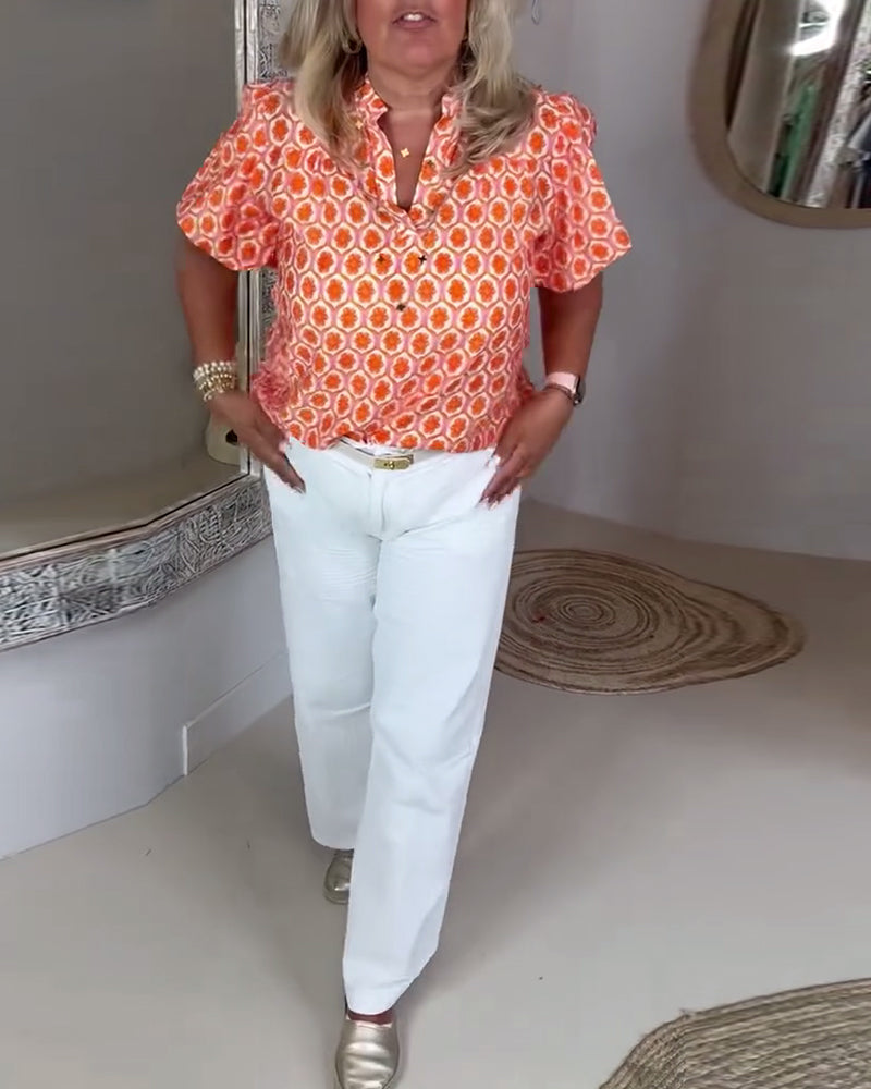 Blouse À La Mode Col Montant Imprimé