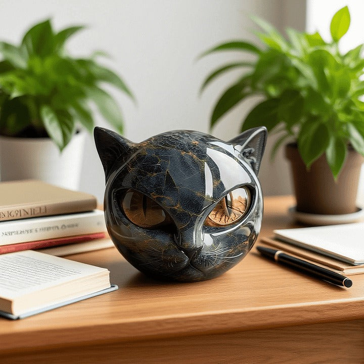 Sculpture mystique de tête de chat noir