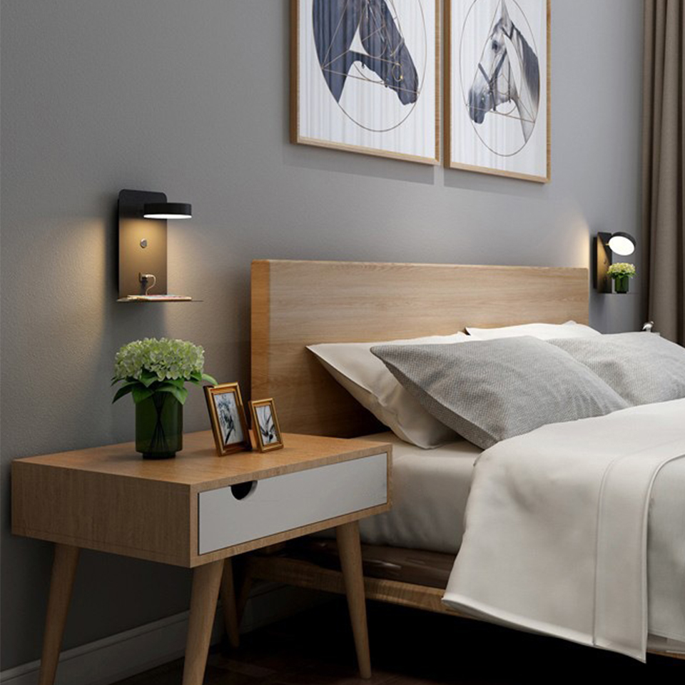 EasyHome | Lampe de chambre à coucher LED dimmable et chargeur de téléphone en un seul appareil