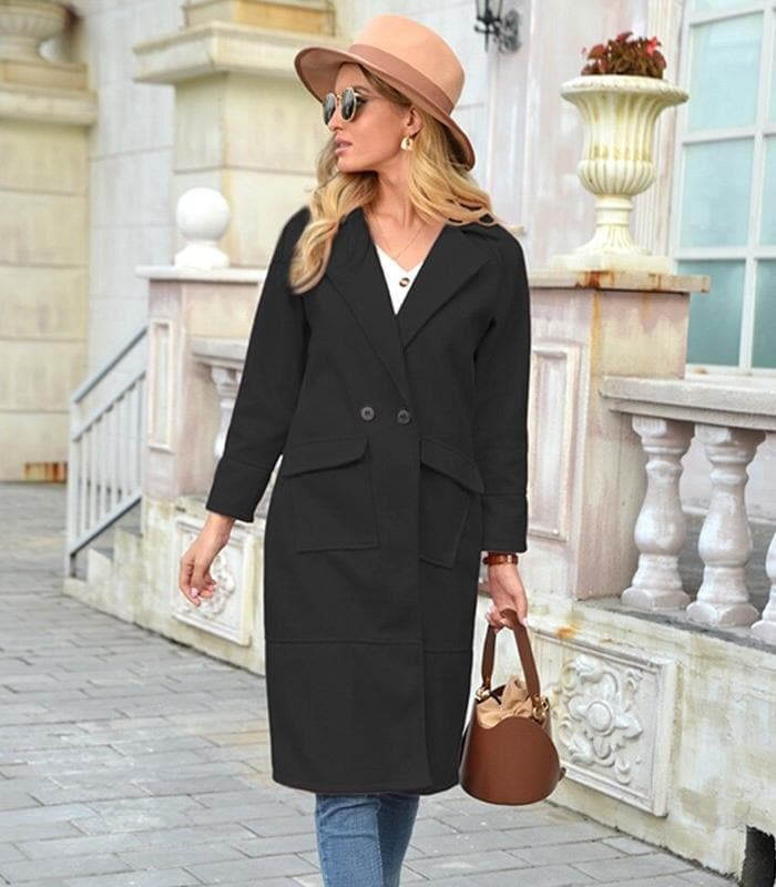 Manteau femme – Coupe cintrée – Longueur genou – Double boutonnage structuré
