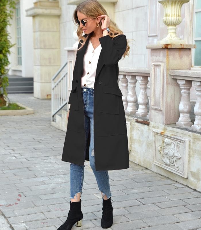Manteau femme – Coupe cintrée – Longueur genou – Double boutonnage structuré