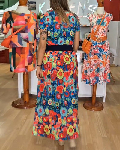 Robe Imprimé Rétro Sexy Manches Courtes
