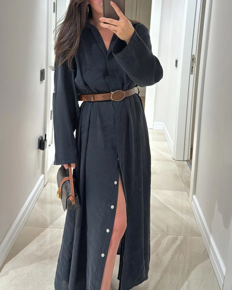 Robe chemise décontractée de couleur unie