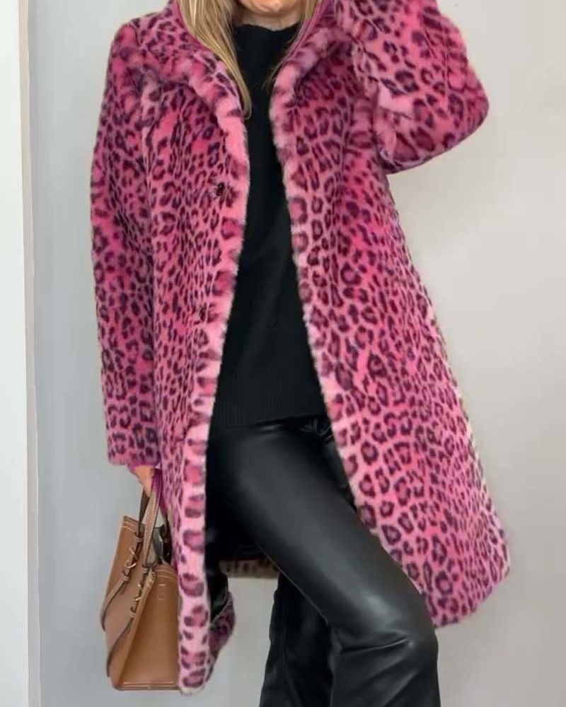 LEIA - Manteau Long Doux à Motif Léopard