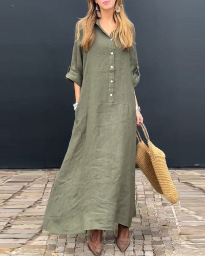 ELANU - Robe en Mélange de Coton et Lin
