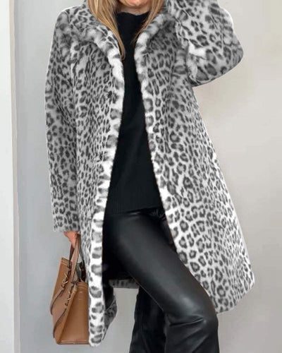 LEIA - Manteau Long Doux à Motif Léopard