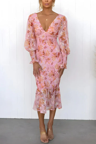 Amara™ | Robe Midi Romantique à Fleurs et Manches Légères