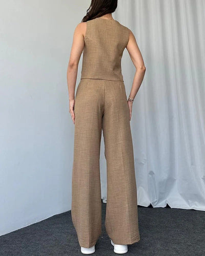 Ensemble deux pièces gilet décontracté de couleur unie