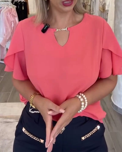 Blouse Manche À Volants Uni