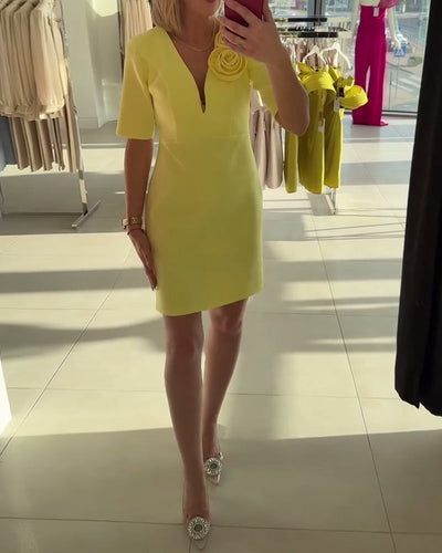 Robe Élégante Fleur Faite Main Couleur Unie