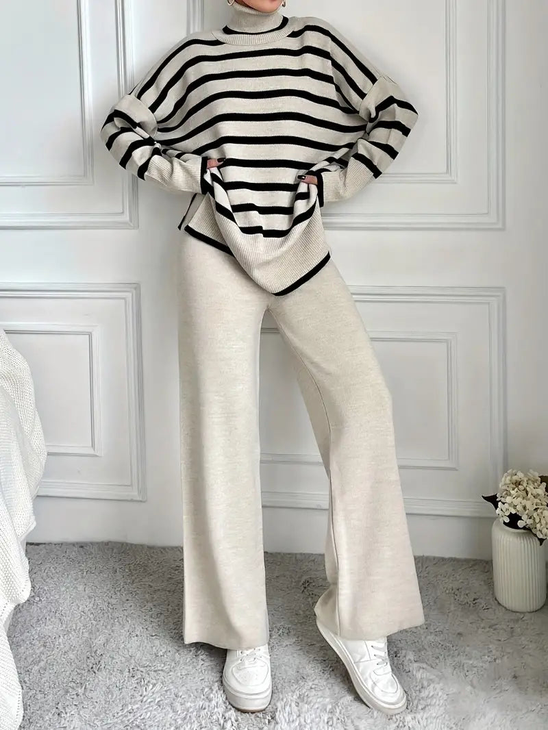 Layla™ - Ensemble de pantalons à col roulé rayé élégant