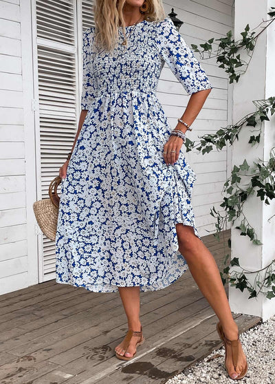 Robe à manches mi-longues et imprimé floral