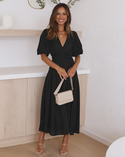 Robe Ella - Décolleté en V, Manches Bouffantes