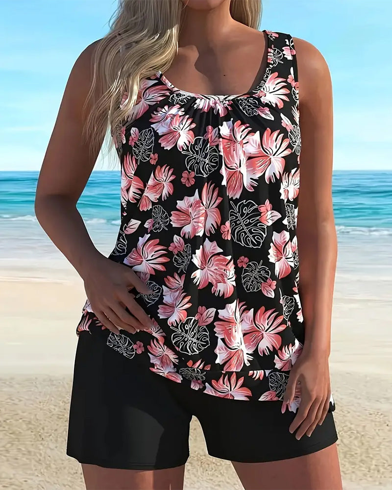 Tankini Vacances À La Plage Imprimé Deux Pièces