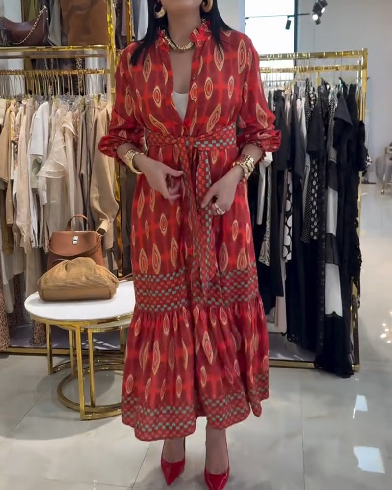 Robe Bohème Imprimé Col Montant