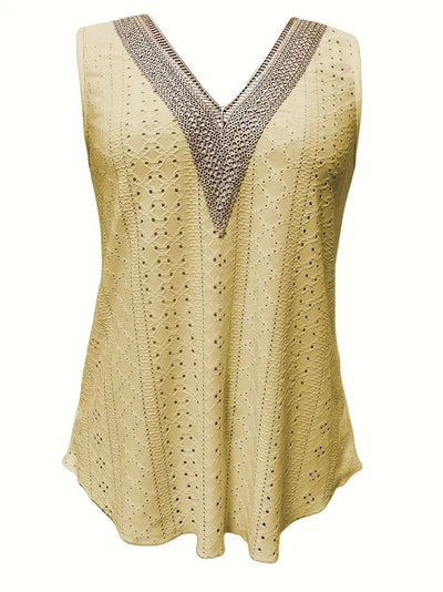 Débardeur décontracté à col en V en broderie