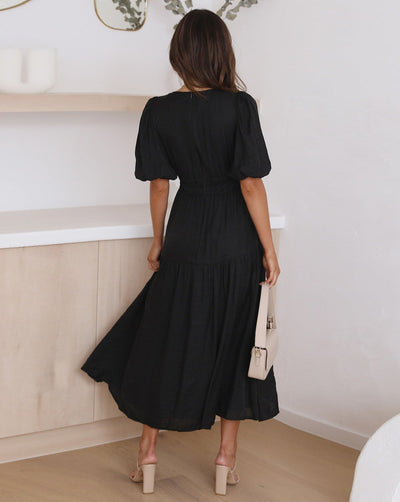 Robe Ella - Décolleté en V, Manches Bouffantes
