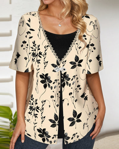 Blouse Décontractée Imprimée Faux Deux Pièces