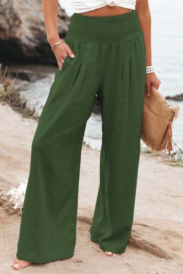 Pantalon femme en lin Breezeflow taille élastique coupe fluide été 2025