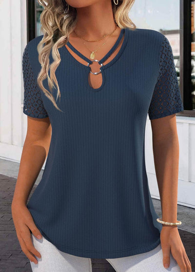 T-shirt en dentelle bleu marine